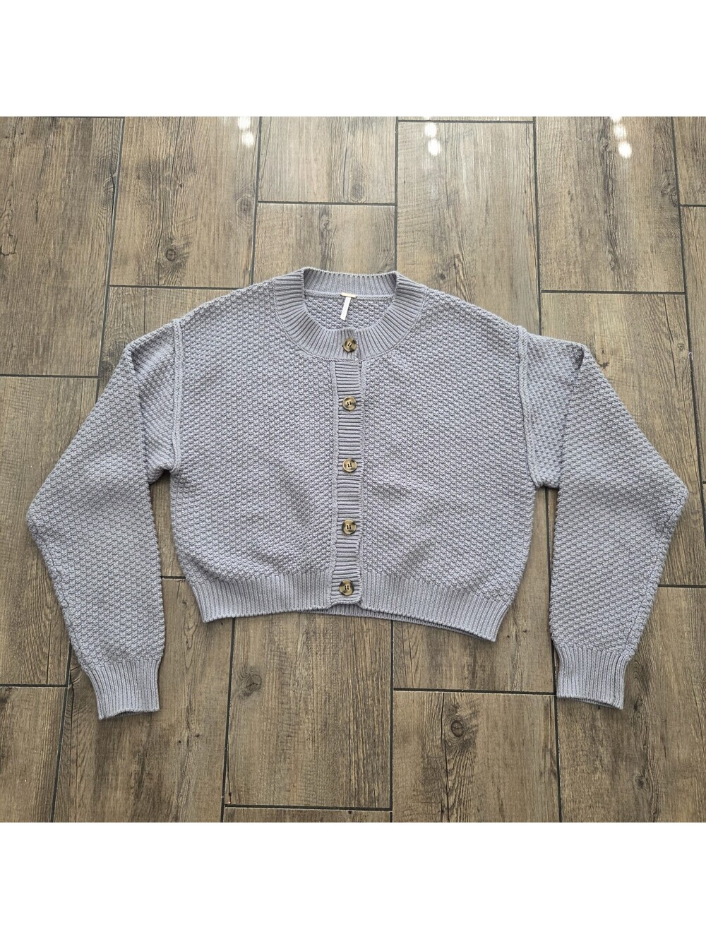 Free People Lila Cardi Cropped Chunky Knit Button Cardigan Gray Large Preppy